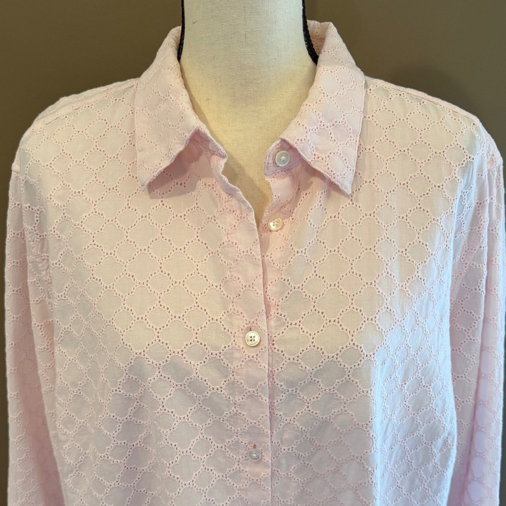 Talbots Women's Light Pink Eyelet design Button Down Blouse, Size 3X - Picture 2 of 15